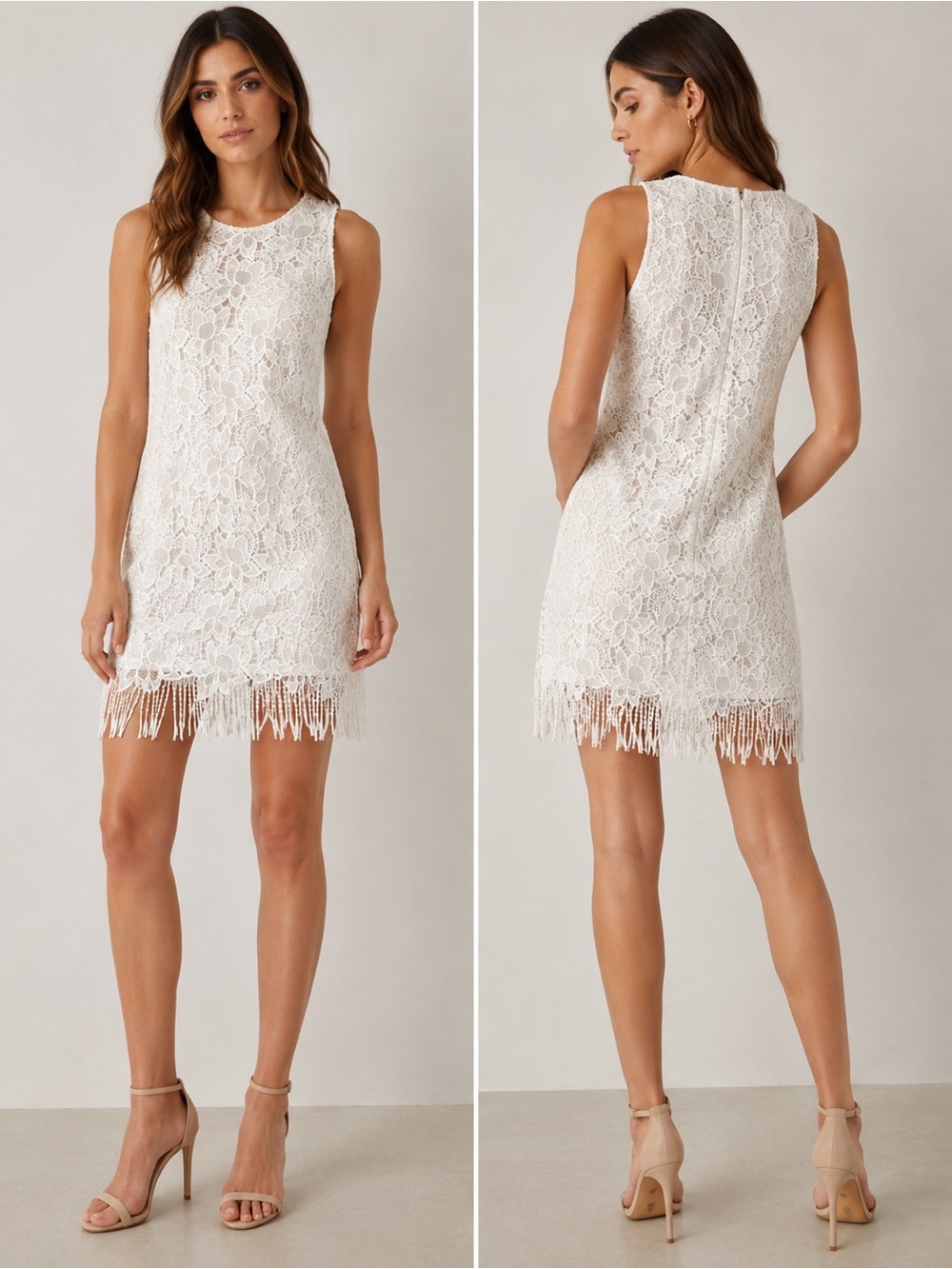 Walter Baker White Lace Fringe Mini Dress
